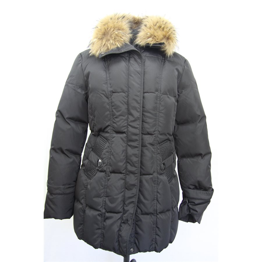 BLACK DOWN COAT WITH FINNCOON TRIM