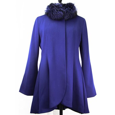 MANTEAU DE LAINE BLEU INDIGO AVEC RENARD