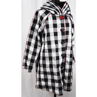 CHECKERED BLACK & WHITE RAINCOAT