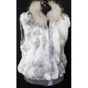 RABBIT VEST WITH RACCOON TRIM