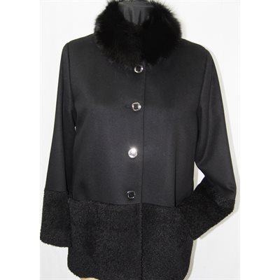 BLACK ALPACA & WOOL COAT WITH BLACK FOX COLLAR