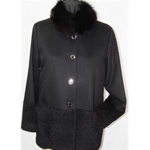 BLACK ALPACA & WOOL COAT WITH BLACK FOX COLLAR