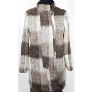 BROWN WOOL & ALPAGA TILED COAT