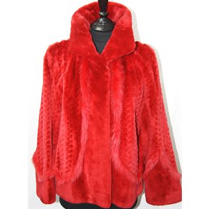 FIRE RED SHEARED BEAVER JACKET WITH FOX TRIM