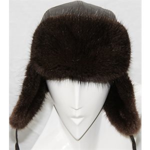 OTTER DYED MUSKRAT & LEATHER HAT