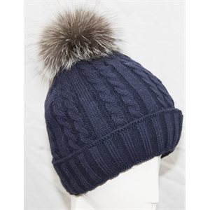 NAVY HAT WITH FOX POMPOM