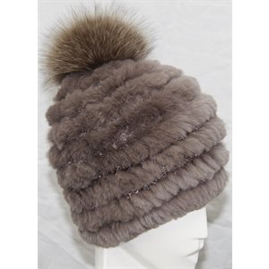 MOCHA RABBIT HAT WITH FOX POMPOM